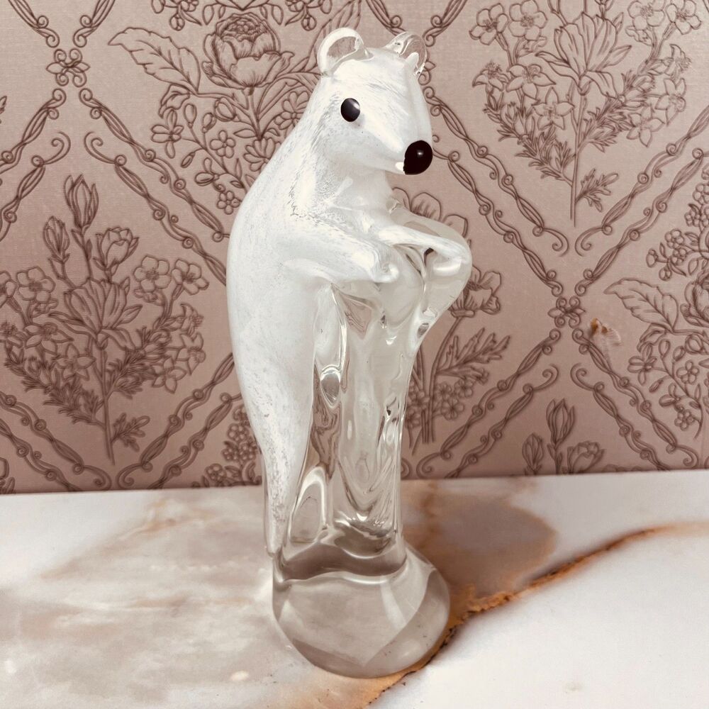 Vtg Art Glass Polar Bear Figurine 8in 1lb 15oz Paper/Fabric Weight Home Decor